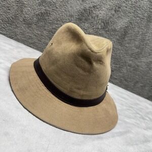 Jordache Men's Suede Safari Fedora Hat Tan Buckle Detail Size Small‎